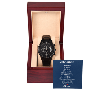 One year Anniversary Black Chronograph Watch gift for boyfriend Husband