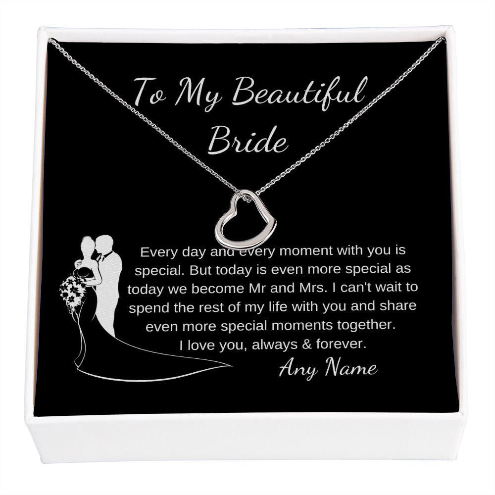 Personalized Heart necklace To My Bride Gift From Groom Wedding Day Gift
