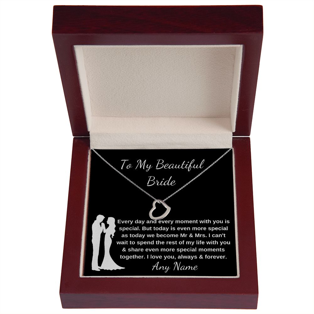 Delicate Heart Necklace Personalized Groom to Bride Gift Wedding Day Gift