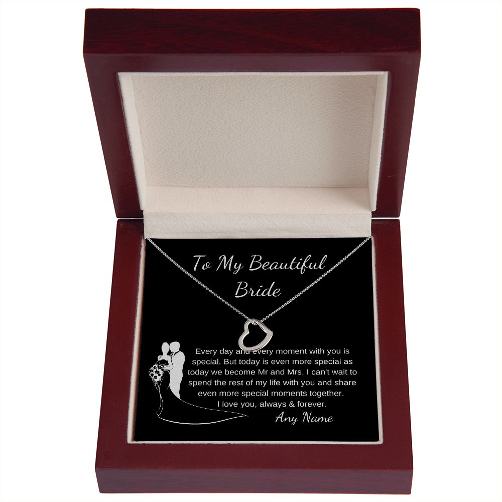 Personalized Heart necklace To My Bride Gift From Groom Wedding Day Gift