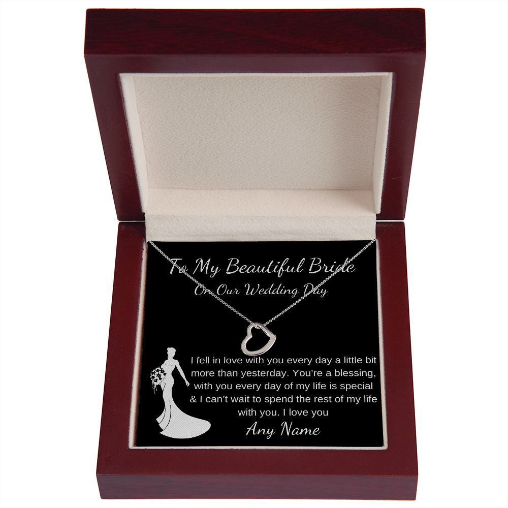 Personalized Groom to Bride Gift Wedding Day Morning keepsake delicate heart necklace