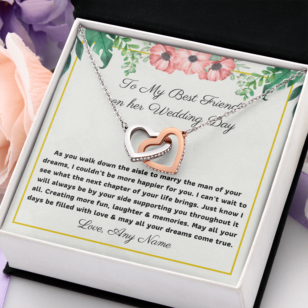 To my best friend on her wedding day interlocking heart necklace