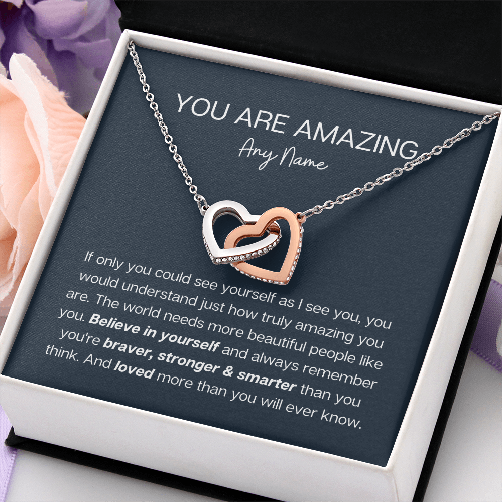 Personalized you're amazing interlocking heart necklace