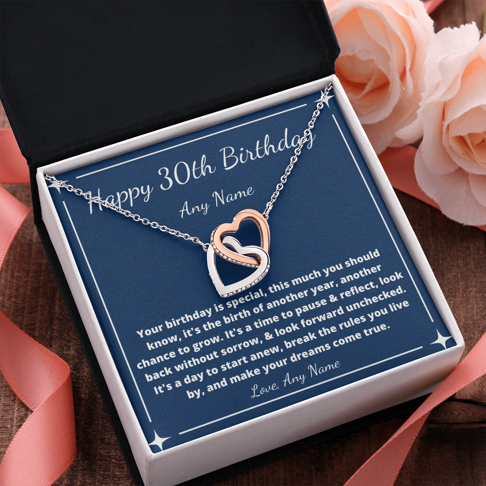 Happy 30th Birthday interlocking heart necklace gift for friend