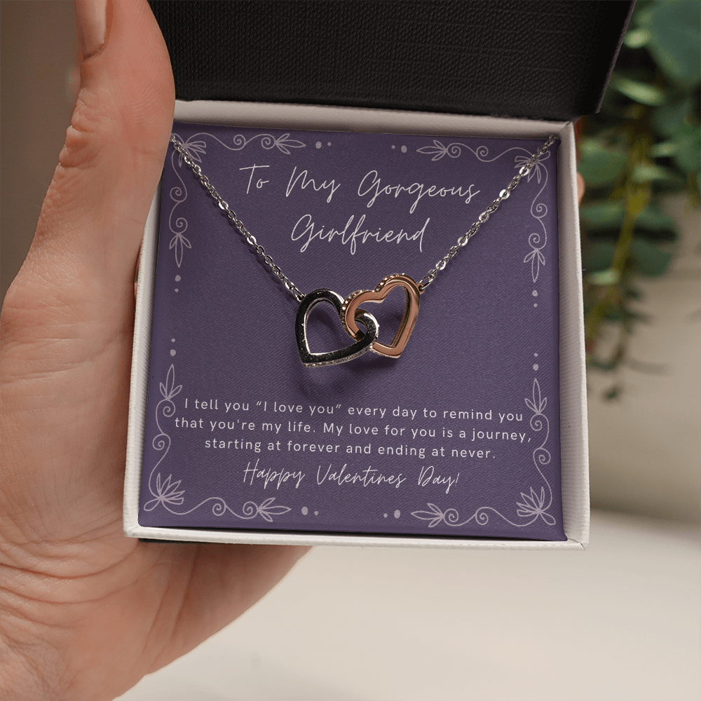 Interlocking heart Valentines day necklace gift for Girlfriend
