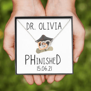 Personalised PHD Two Hearts Graduation necklace