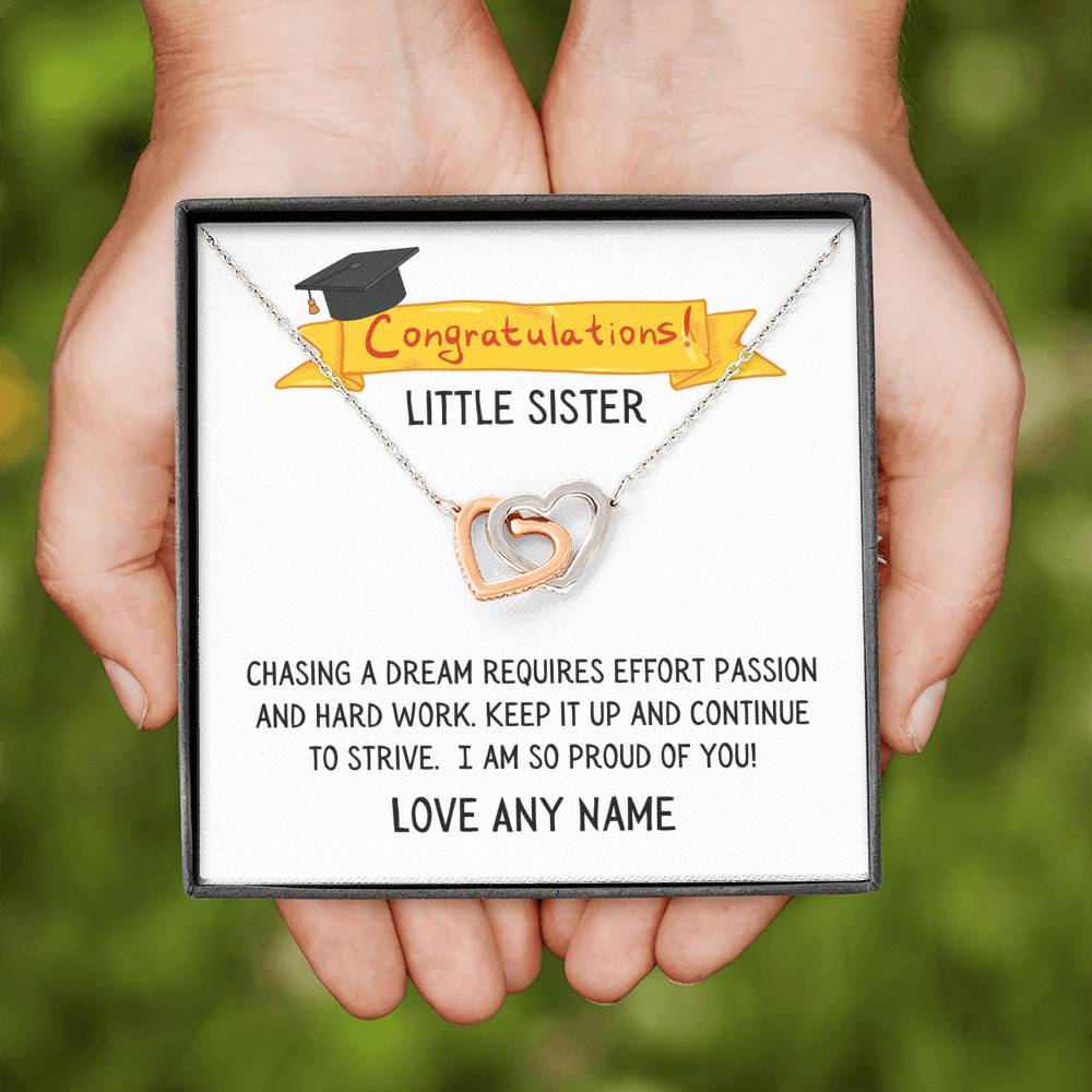 Personalised Little Sister Graduation two hearts Necklace