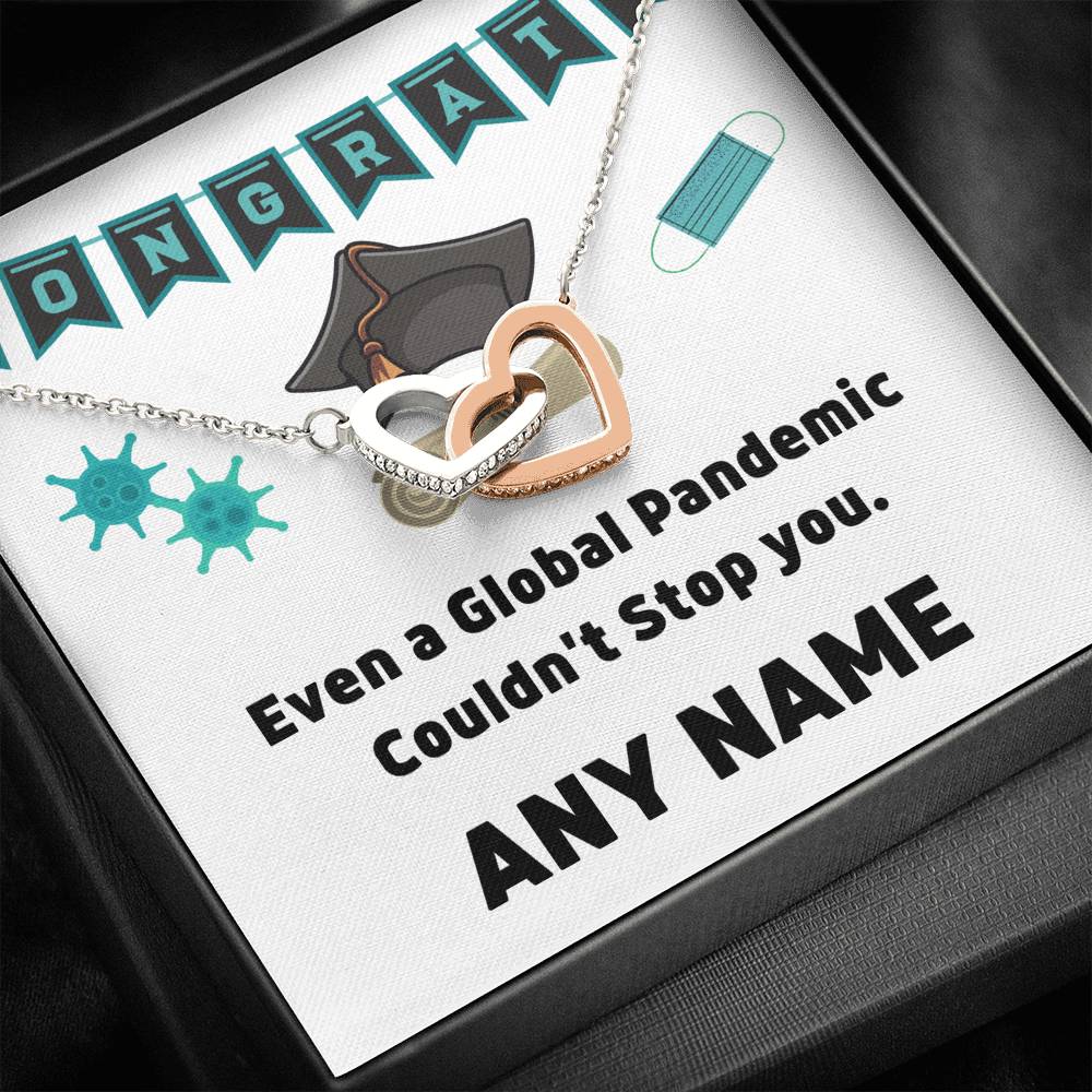 Personalised Pandemic Two Heart Graduation necklace