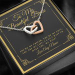 Beautiful Bride on our wedding day, Personalized gift from Groom to bride interlocking necklace