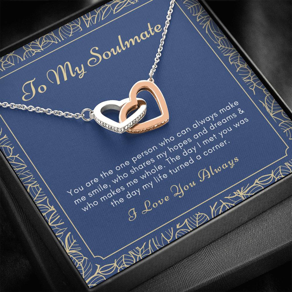 To My Soulmate interlocking heart necklace
