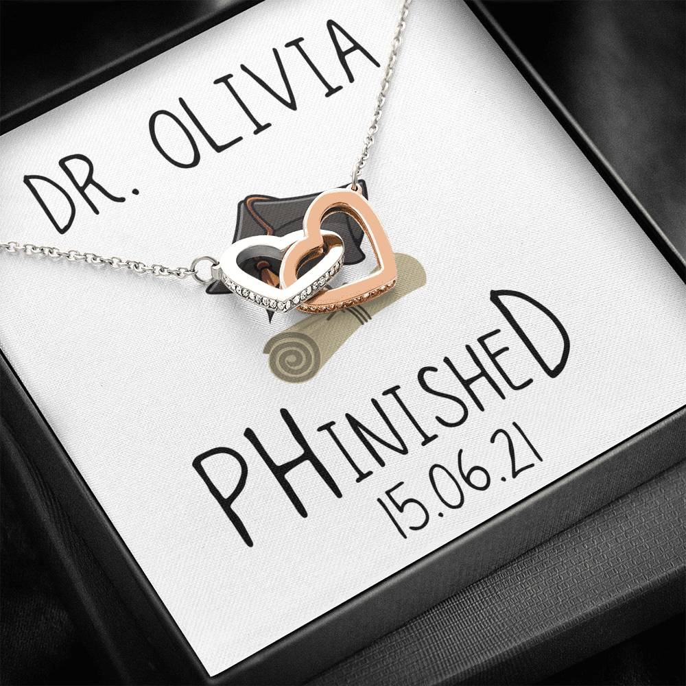 Personalised PHD Two Hearts Graduation necklace