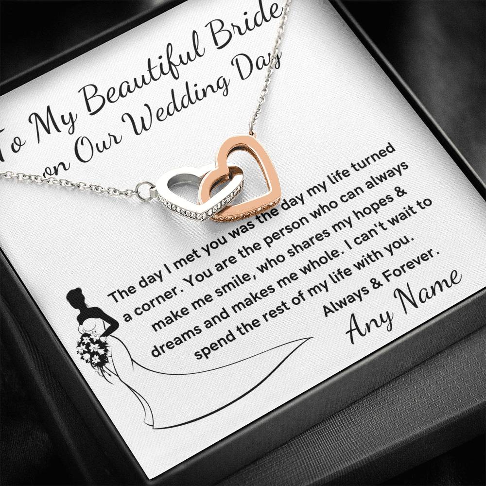 Personalized Gift for bride on her wedding day from Groom Interlocking heart necklace