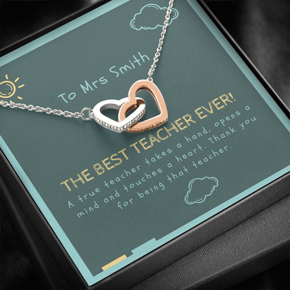Personalized Best Teacher Gift interlocking heart Necklace