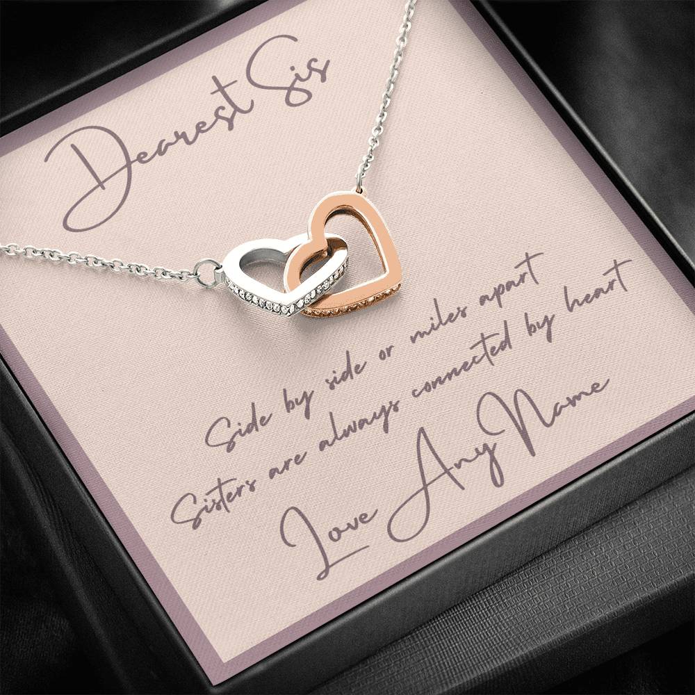 Personalised Dearest Sis Two heart necklace