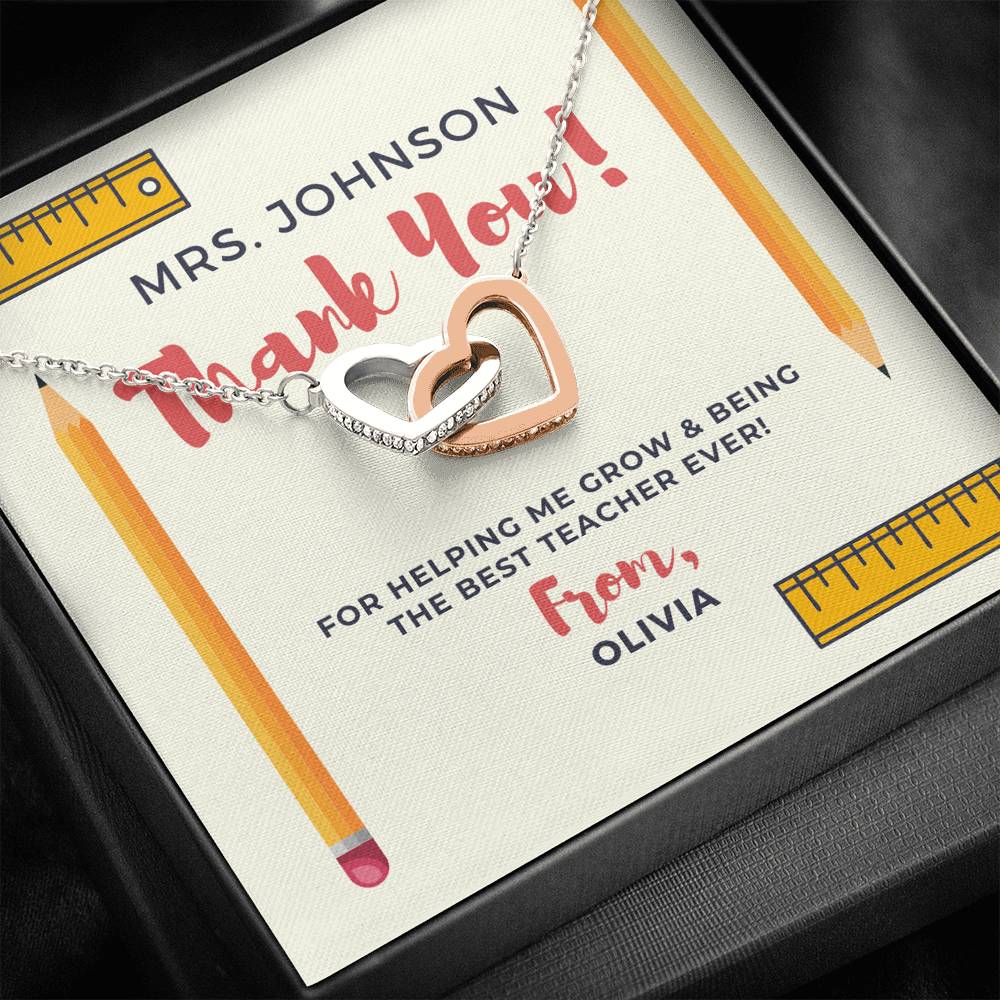 Personalized Teacher Gift interlocking heart Necklace