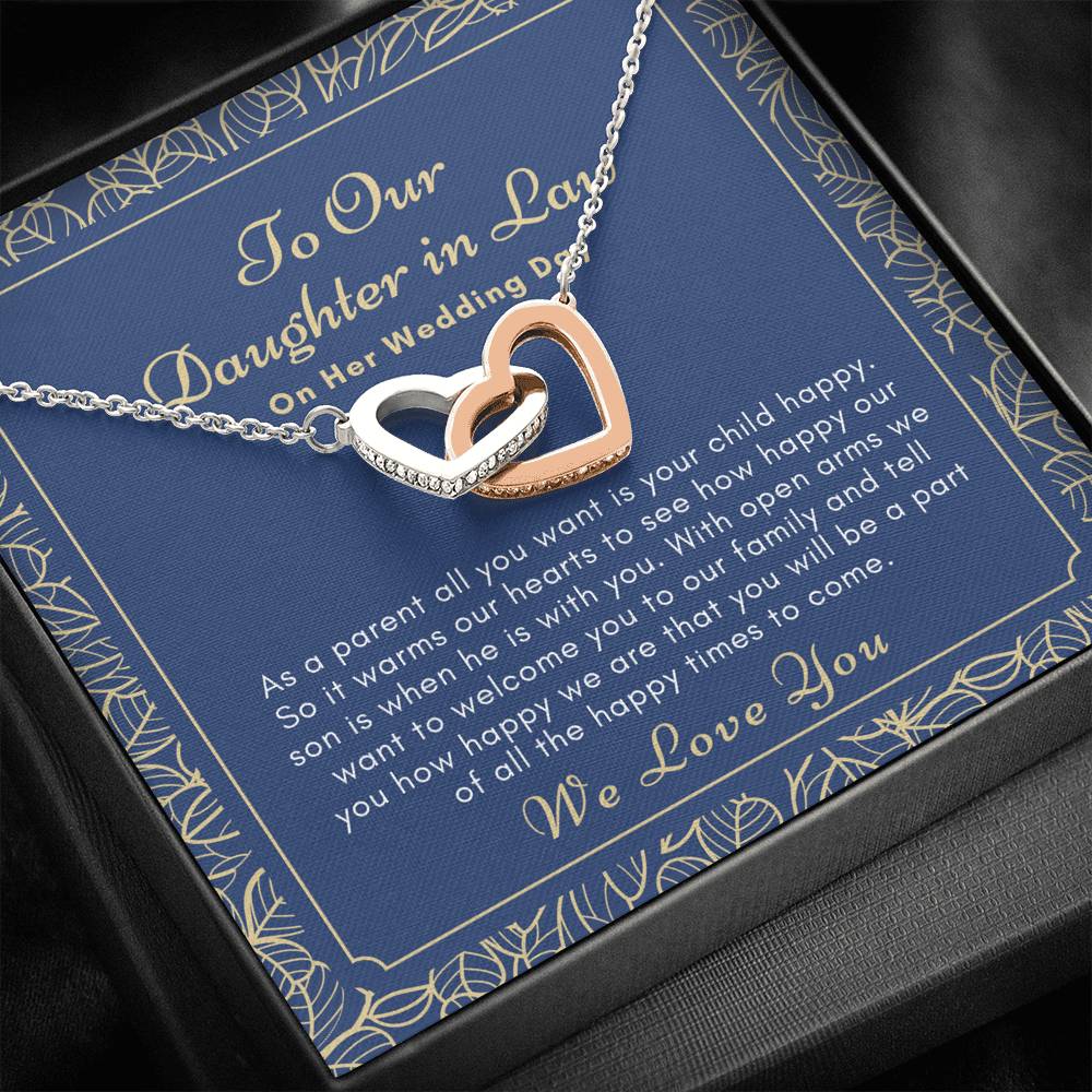To Our Daughter in law on her wedding day interlocking hearts necklace