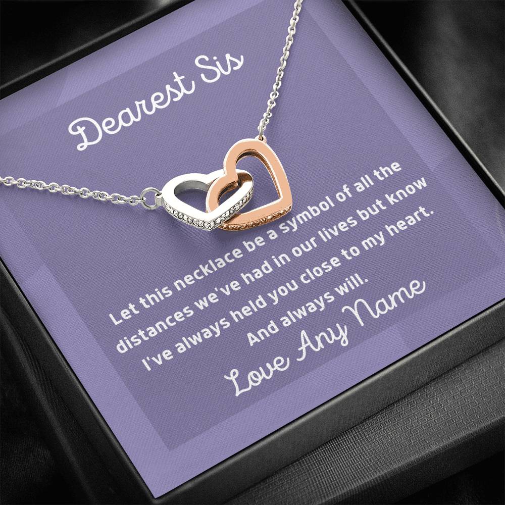 Personalised Long Distance Sis Two heart necklace