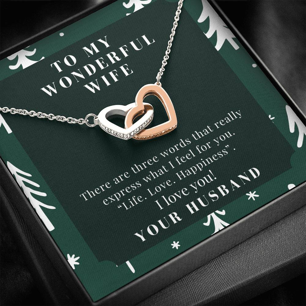 To My Wonderful wife Christmas gift interlocking heart necklace