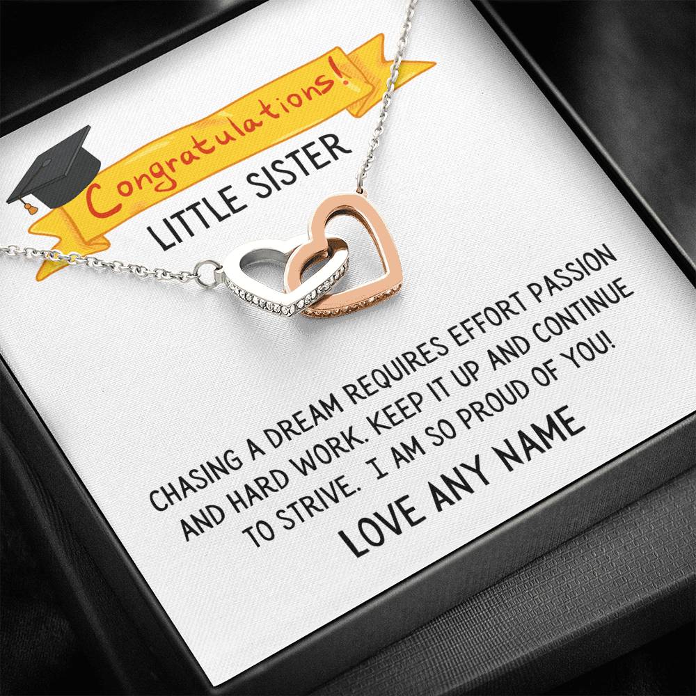 Personalised Little Sister Graduation two hearts Necklace