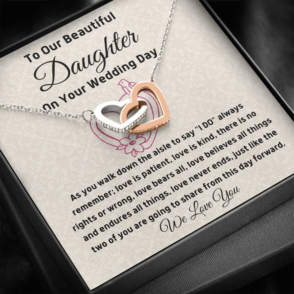 To Our Daughter on Your wedding day interlocking hearts necklace