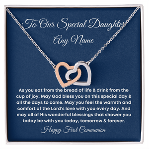 Personalized First Communion for Daughter double heart necklace