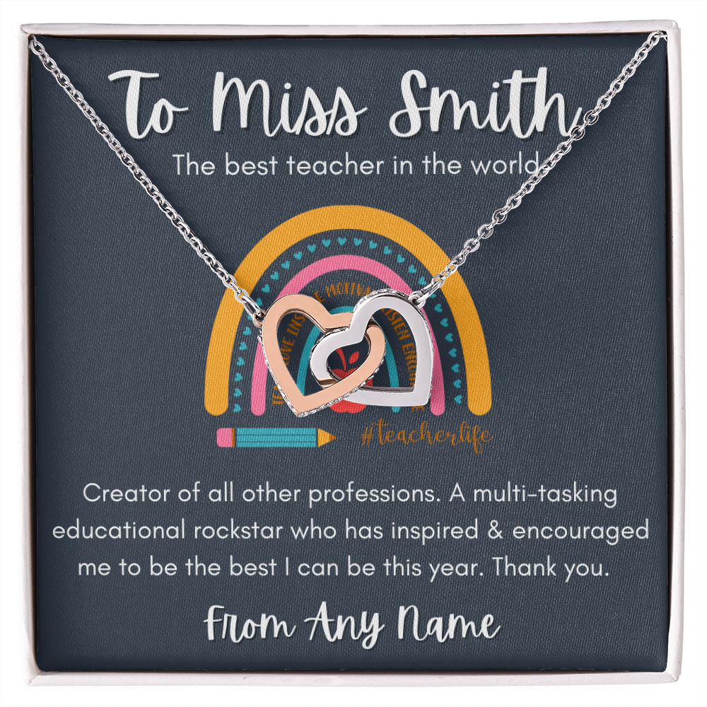 Personalized Best teacher in the world, teacher gift, heart necklace