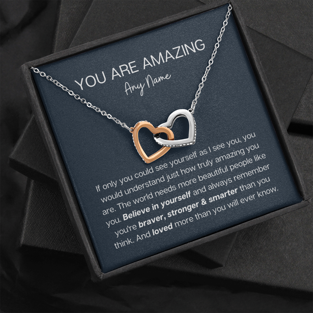 Personalized you're amazing interlocking heart necklace