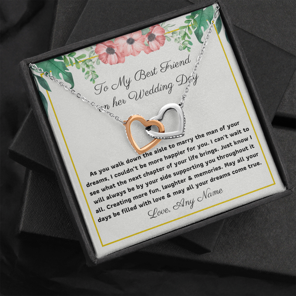 To my best friend on her wedding day interlocking heart necklace