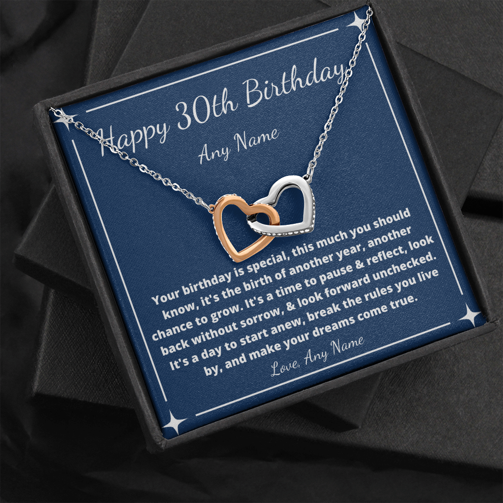 Happy 30th Birthday interlocking heart necklace gift for friend