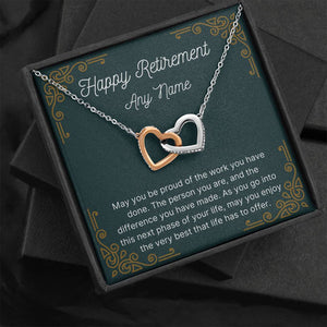 Personalized Happy Retirement interlocking heart necklace