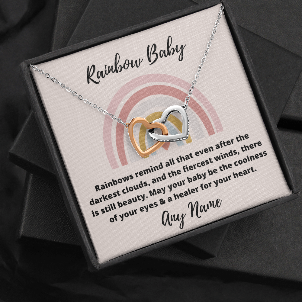 Personalized Rainbow Baby interlocking heart necklace gift