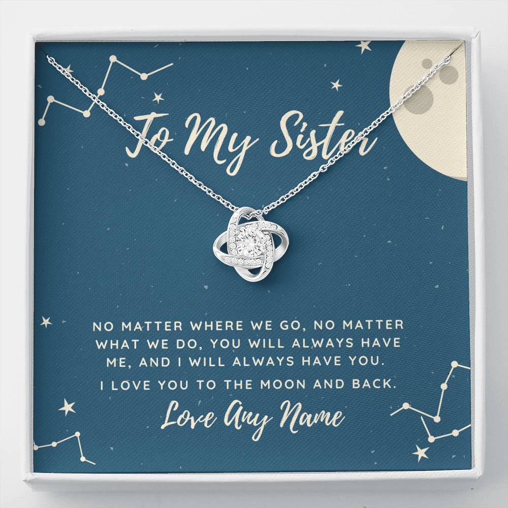 To my sister personalized love knot necklace