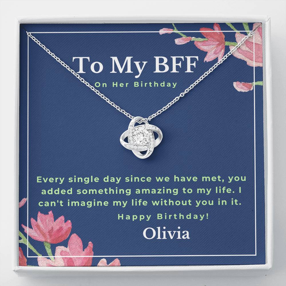 to My BFF on her birthday love knot necklace