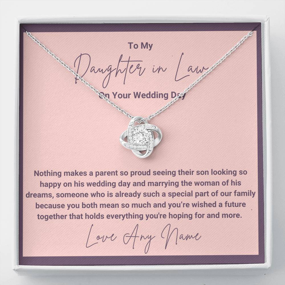 Personalized daughter in law Love Knot necklace