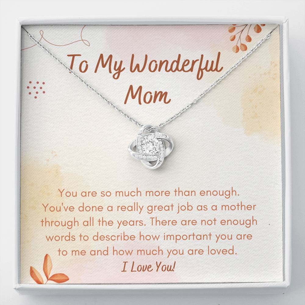 To My Wonderful Mom Love knot necklace gift