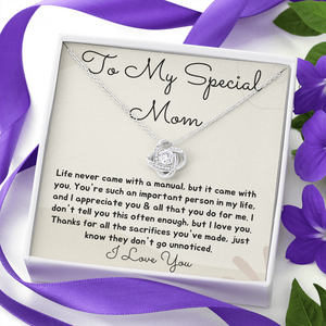 Love knot To My Special Mom Mothers Day necklace gift