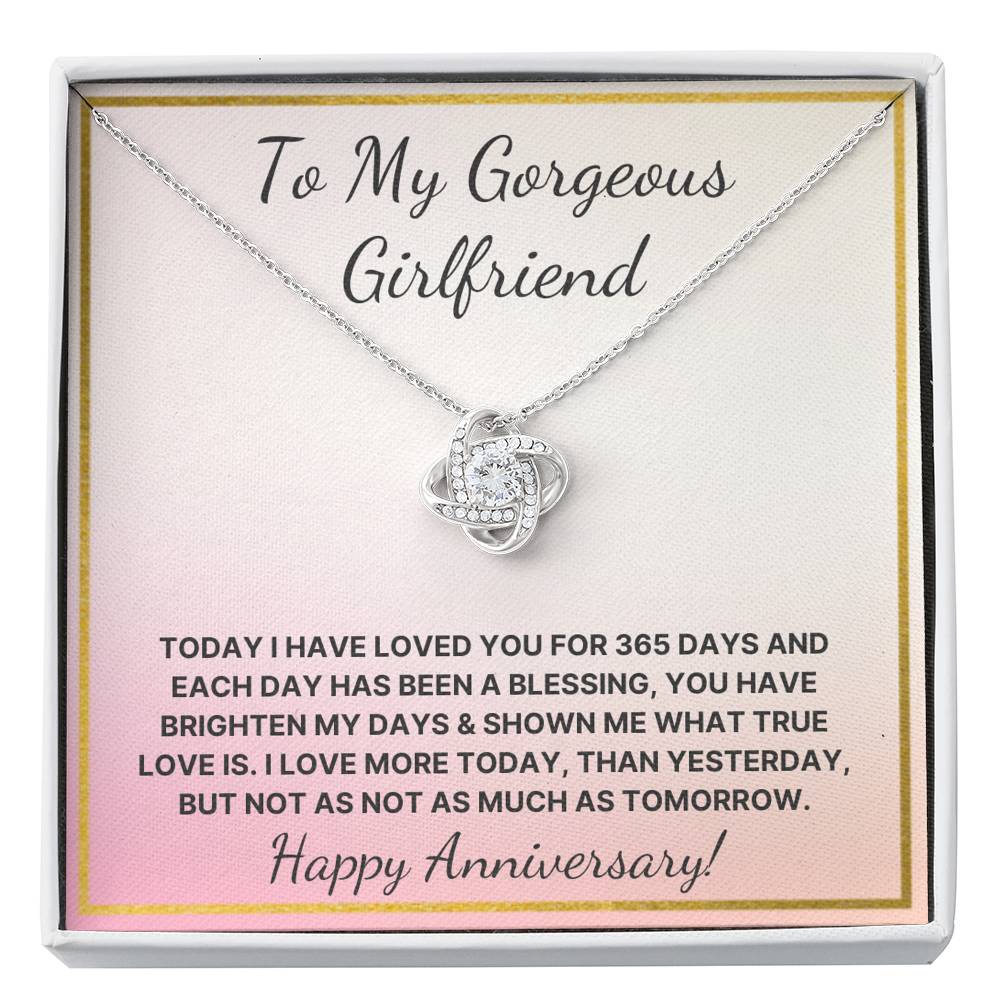 To My Gorgeous Girlfriend 1st Year Anniversary Love Knot Necklace