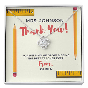 Personalized Teacher Love knot necklace,