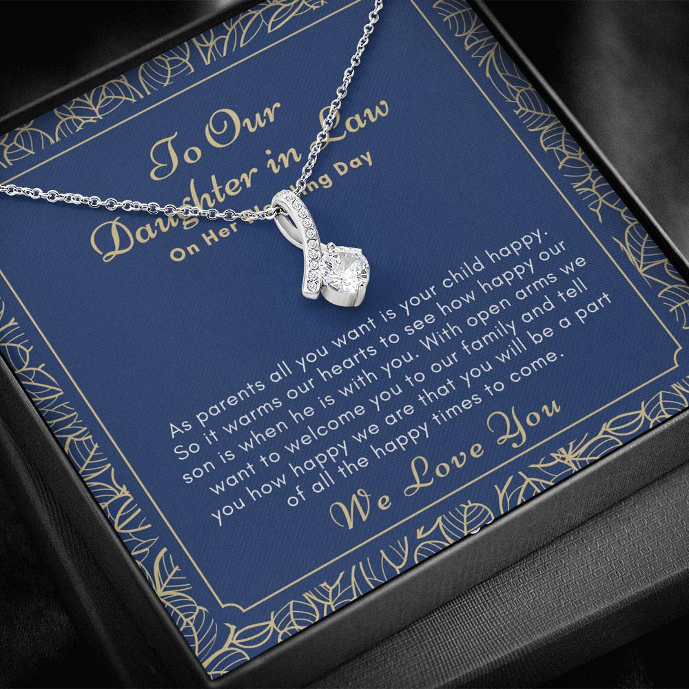 To Our Daughter in law petite ribbon wedding day necklace