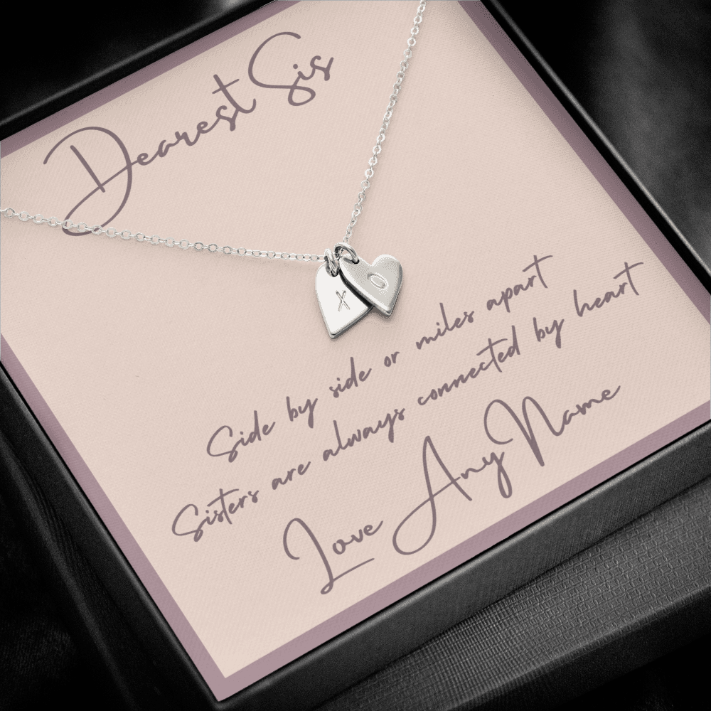 Personalized sister long distance heart necklace