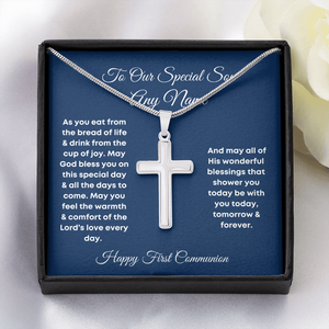 Personalized first communion gift for son Cross Necklace