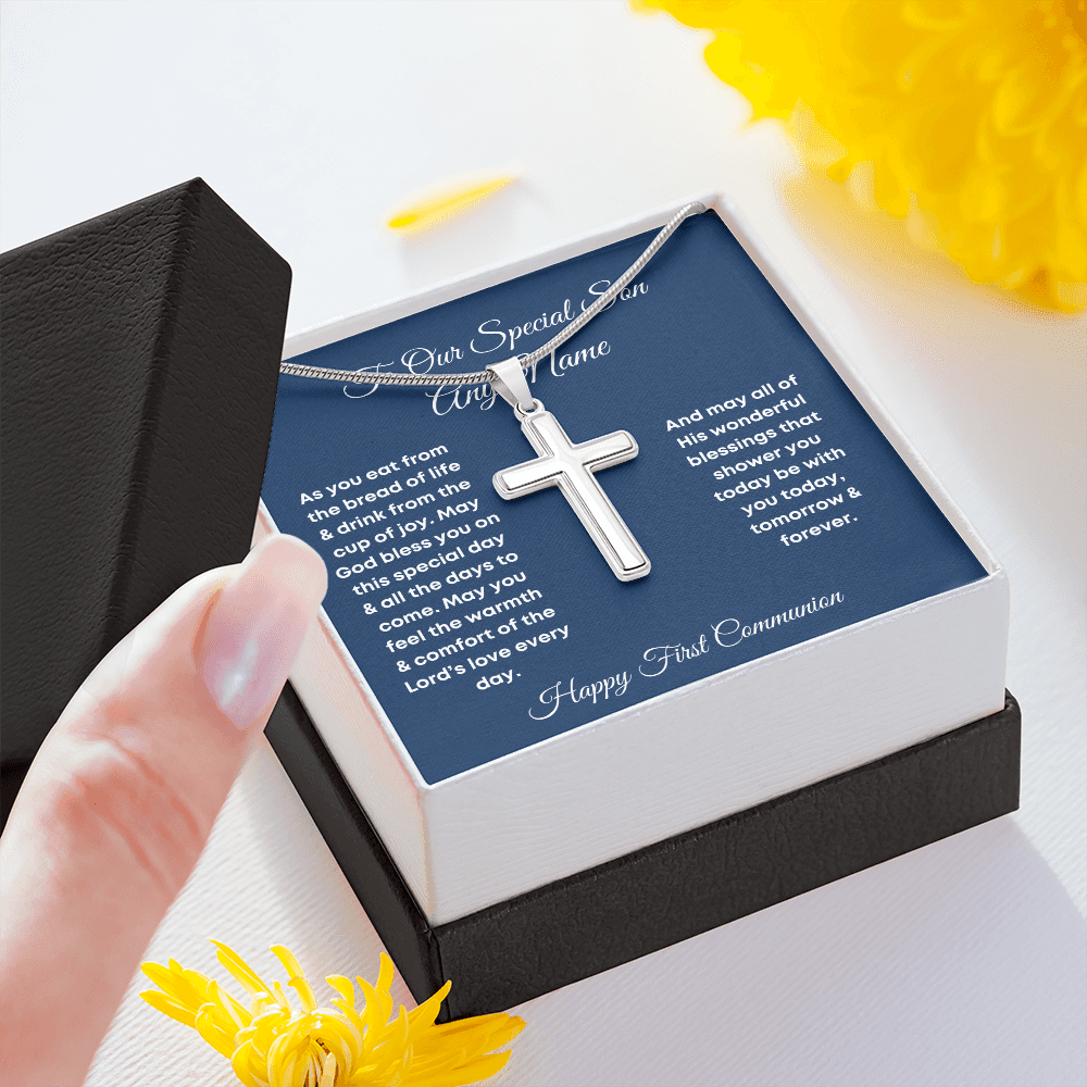 Personalized first communion gift for son Cross Necklace