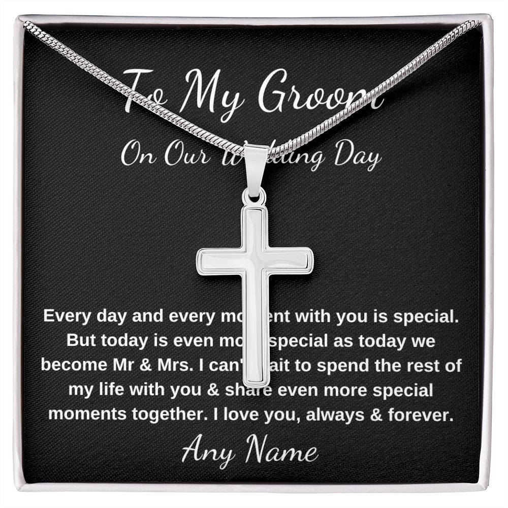 artisan-crafted Stainless Steel Cross Necklace for Groom gift from bride