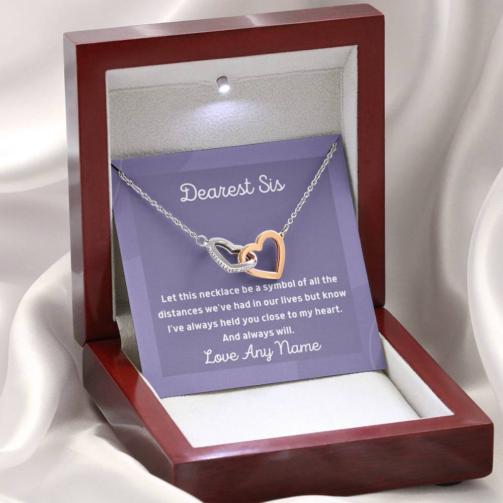 Personalised Long Distance Sis Two heart necklace