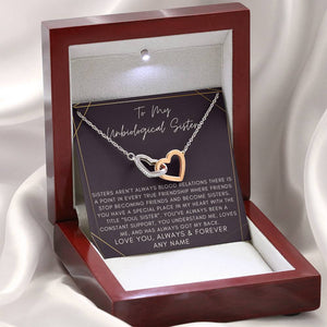 Personalised Unbiological Sister Two Hearts Necklace
