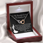 Beautiful Bride on our wedding day, gift from Groom to bride interlocking necklace