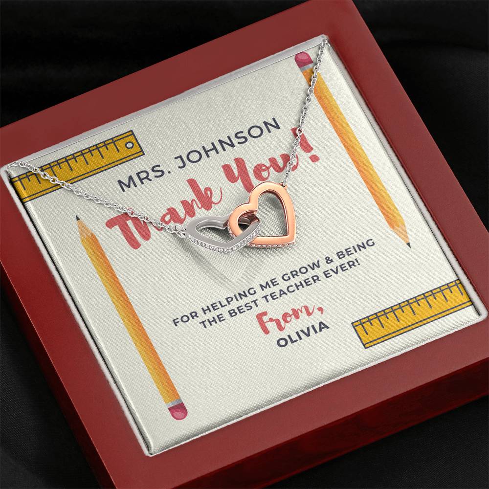 Personalized Teacher Gift interlocking heart Necklace