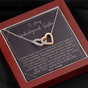 Personalised Unbiological Sister Two Hearts Necklace