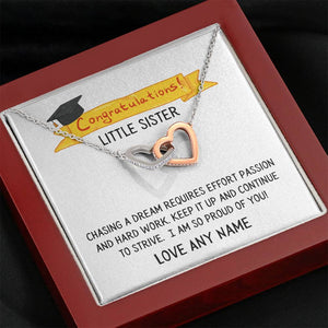 Personalised Little Sister Graduation two hearts Necklace