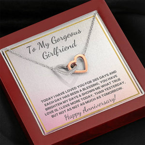 Happy Anniversary To My Gorgeous Girlfriend, interlocking heart necklace